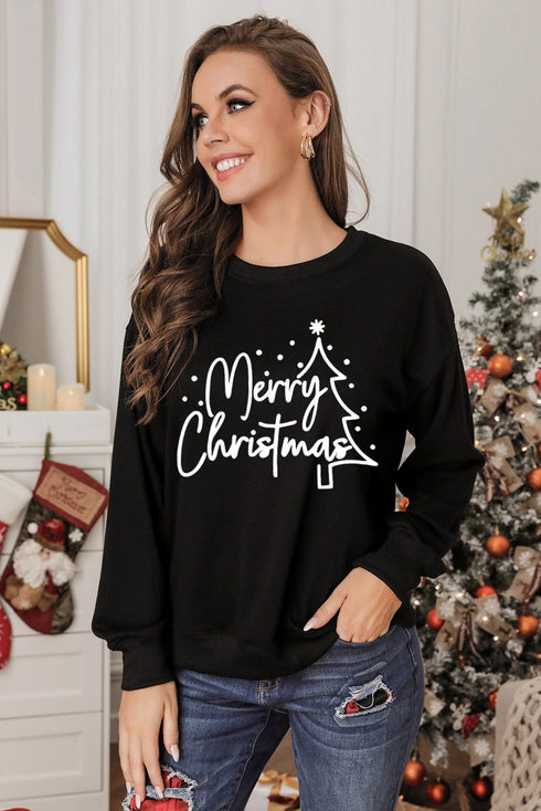 Black Merry Christmas Tree Sketch Sweatshirt